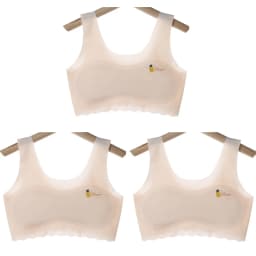 3pcs Girls Solid Color Bra Teen Developmental Vest Bra Pupil Thin Ice Silk Seamless Middle School Students Comfortable Underwear