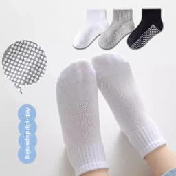 10pairs of solid color children's socks, boys' mesh adhesive style, spring and summer sweat absorbing classic black and white gr