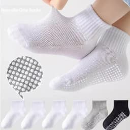 10pairs of solid color children's socks, boys' mesh adhesive style, spring and summer sweat absorbing classic black and white gr