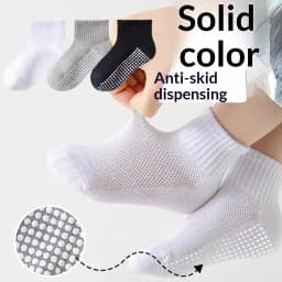 10pairs of solid color children's socks, boys' mesh adhesive style, spring and summer sweat absorbing classic black and white gr