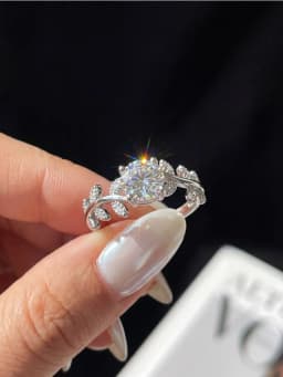 Luxury 1CT Certified Moissanite Diamond Leaf Round Ring for Women's Daily Anniversary 925 Sterling Silver Fine Jewelry