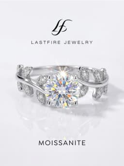 Luxury 1CT Certified Moissanite Diamond Leaf Round Ring for Women's Daily Anniversary 925 Sterling Silver Fine Jewelry