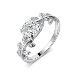 Luxury 1CT Certified Moissanite Diamond Leaf Round Ring for Women's Daily Anniversary 925 Sterling Silver Fine Jewelry