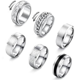 Bobisty 6Pcs Mens Rings 316L Stainless Steel for Men Women Vintage Thumb Engagement Ring Wedding Band Fidget Ring Set Jewel Gift