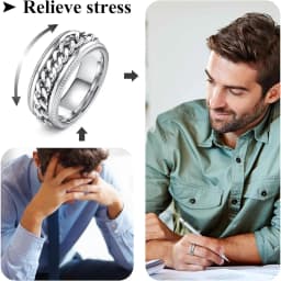Bobisty 6Pcs Mens Rings 316L Stainless Steel for Men Women Vintage Thumb Engagement Ring Wedding Band Fidget Ring Set Jewel Gift
