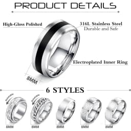 Bobisty 6Pcs Mens Rings 316L Stainless Steel for Men Women Vintage Thumb Engagement Ring Wedding Band Fidget Ring Set Jewel Gift