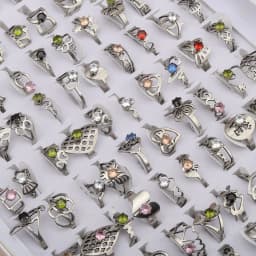 20 Pcs/Lot Flat Cut Pattern Mixed Colorful Zircon Stainless Steel Ring for Women's Wedding Jewelry Anniversary Gift