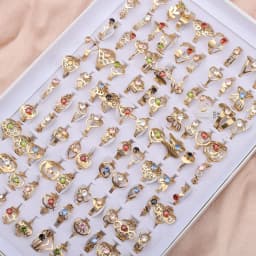 20 Pcs/Lot Flat Cut Pattern Mixed Colorful Zircon Stainless Steel Ring for Women's Wedding Jewelry Anniversary Gift