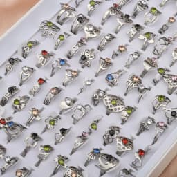 20 Pcs/Lot Flat Cut Pattern Mixed Colorful Zircon Stainless Steel Ring for Women's Wedding Jewelry Anniversary Gift