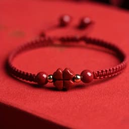 Braided Lucky Red Cord Bracelet - Four-Leaf Clover Peace & Happiness Charm