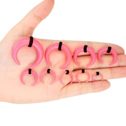 18Pcs Acrylic Septum Pincher Tapers C Shape Buffalo Ear Taper Kit Stretching Expander Rings for Nose Ear Gauges Pink