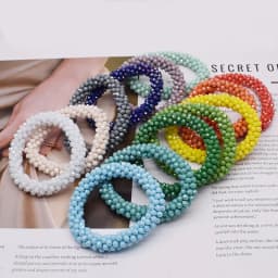 Trendy Woven Bead Necklace and Bracelet Set Elastic Handmade Strand Bracelets Glass Beads Necklace for Women Gift Hair Accessory