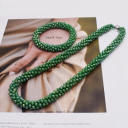 Trendy Woven Bead Necklace and Bracelet Set Elastic Handmade Strand Bracelets Glass Beads Necklace for Women Gift Hair Accessory
