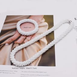 Trendy Woven Bead Necklace and Bracelet Set Elastic Handmade Strand Bracelets Glass Beads Necklace for Women Gift Hair Accessory