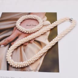 Trendy Woven Bead Necklace and Bracelet Set Elastic Handmade Strand Bracelets Glass Beads Necklace for Women Gift Hair Accessory