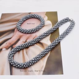 Trendy Woven Bead Necklace and Bracelet Set Elastic Handmade Strand Bracelets Glass Beads Necklace for Women Gift Hair Accessory