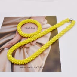Trendy Woven Bead Necklace and Bracelet Set Elastic Handmade Strand Bracelets Glass Beads Necklace for Women Gift Hair Accessory