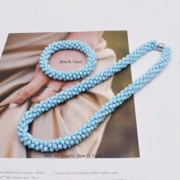 Trendy Woven Bead Necklace and Bracelet Set Elastic Handmade Strand Bracelets Glass Beads Necklace for Women Gift Hair Accessory