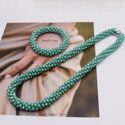 Trendy Woven Bead Necklace and Bracelet Set Elastic Handmade Strand Bracelets Glass Beads Necklace for Women Gift Hair Accessory