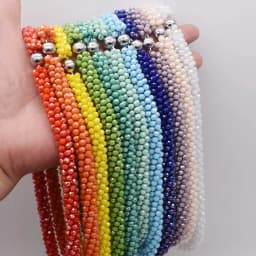 Trendy Woven Bead Necklace and Bracelet Set Elastic Handmade Strand Bracelets Glass Beads Necklace for Women Gift Hair Accessory