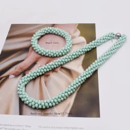 Trendy Woven Bead Necklace and Bracelet Set Elastic Handmade Strand Bracelets Glass Beads Necklace for Women Gift Hair Accessory