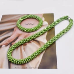 Trendy Woven Bead Necklace and Bracelet Set Elastic Handmade Strand Bracelets Glass Beads Necklace for Women Gift Hair Accessory