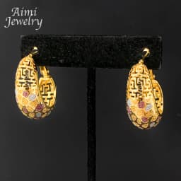 Original Textured Pendant with Chain Golden Necklace Hoop Earrings 2Pcs Jewelry Set for Women Dubai Bridal Wedding Party Gifts