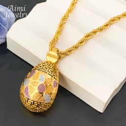 Original Textured Pendant with Chain Golden Necklace Hoop Earrings 2Pcs Jewelry Set for Women Dubai Bridal Wedding Party Gifts