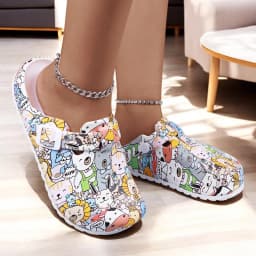 Women Flat Indoor Slippers Printing Soft EVA Soles Adjustable Strap Easy-On Nurse Shoes Comfortable Work Clog Shoes For Women
