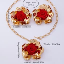 Women's Jewelry Set with Three-Dimensional Floral Fabric and Red Flower Centers, Exaggerated Jewelry Set Suitable for Daily Wear and Vacation