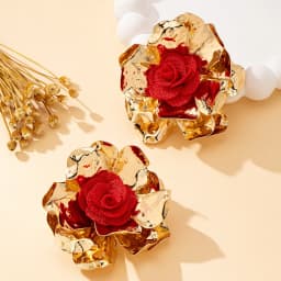 Women's Jewelry Set with Three-Dimensional Floral Fabric and Red Flower Centers, Exaggerated Jewelry Set Suitable for Daily Wear and Vacation