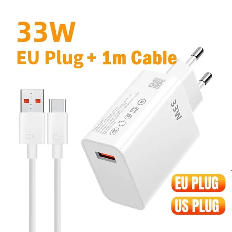 33W Charger QC 3.0 Quick Charging 6A Fast Turbo Charger Mobile Phone Charger Adapter USB Type C Cable For Samsung