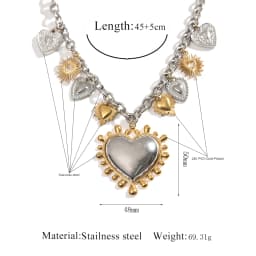 AURORA Trend Large Melting Heart Pendant Necklace For Women's Choker Necklaces Fashion Color Blocking Stainless Steel Jewelry