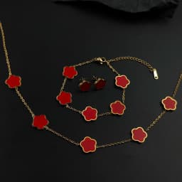 Cheap plum blossom stainless steel bracelet necklace earring set, Halloween, Thanksgiving, Christmas, and New Year gifts