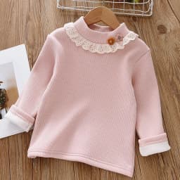 Girls' Winter Thermal Base Layer: Fleece-lined turtleneck with ruffle, jacquard knit—warm soft inner wear for older kids!