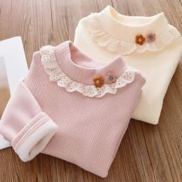 Girls' Winter Thermal Base Layer: Fleece-lined turtleneck with ruffle, jacquard knit—warm soft inner wear for older kids!