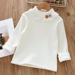Girls' Winter Thermal Base Layer: Fleece-lined turtleneck with ruffle, jacquard knit—warm soft inner wear for older kids!