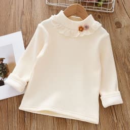 Girls' Winter Thermal Base Layer: Fleece-lined turtleneck with ruffle, jacquard knit—warm soft inner wear for older kids!