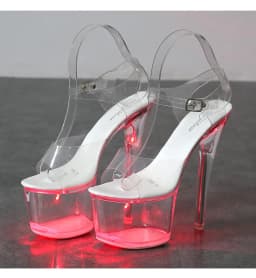 Women's 17cm High Heel Shoes (Size 34-43) - Transparent Glowing Sandals, Nightclub/Runway Pole Dance Shoes with Crystal Sole