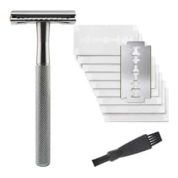 Metal Men's Manual Shaver Hand Razor with Blade Holder Metal Double Layer Blade Enclosed Cutter Head for Smooth Shaving