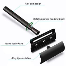 Metal Men's Manual Shaver Hand Razor with Blade Holder Metal Double Layer Blade Enclosed Cutter Head for Smooth Shaving