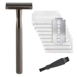 Metal Men's Manual Shaver Hand Razor with Blade Holder Metal Double Layer Blade Enclosed Cutter Head for Smooth Shaving