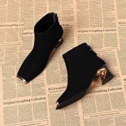 2025 New Women's Retro Square Toe Suede Ankle Boots - Metal Toe Back Zipper Chunky Heel Boots Design Autumn Winter