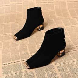 2025 New Women's Retro Square Toe Suede Ankle Boots - Metal Toe Back Zipper Chunky Heel Boots Design Autumn Winter