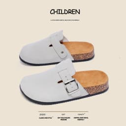 Children's 2026 New Classic Style Buckle Strap Closed-Toe Mules with Cork Sole, Comfortable Casual Sandals for Spring, Summer, and Autumn, Suitable for Indoor and Outdoor Wear, Simple and Versatile Children's Shoes, Perfect for Daily Outings and Home Relaxation