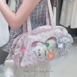 New Cute Ita Bag Women Large Capacity Shoulder Bag Lolita Girl Transparent Bag DIY Badge Display Crossbody Bag Y2K Sweet Handbag