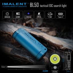 IMALENT BL50 EDC Flashlight 3600 Lumens Cree XHP50 HI LED Type-C Rechargeable Dual Light Source for Camping and Work Lights.