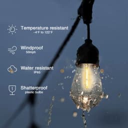 Solar Power 15LED 48FT Festoon String Lights Wedding Party Lights Waterproof for Party Holiday Garden Patio