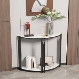 Half Moon Tiered Real Marble Entry Console Table Hallway Entryway Furniture for Entrance, Home Living Room