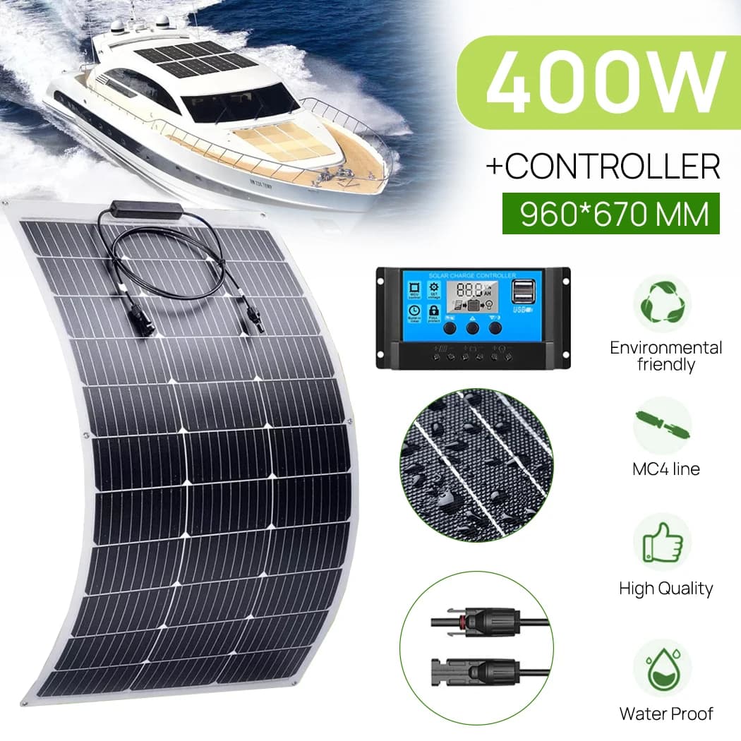 PORIYA 400W 12V Flexible Solar Panel Mono Home Caravan Camping Charging 20A Controller